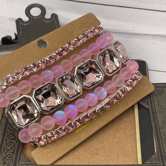 Set of 5 stackable bracelets in high style sugar pink crystal. - Picture 8 of 15